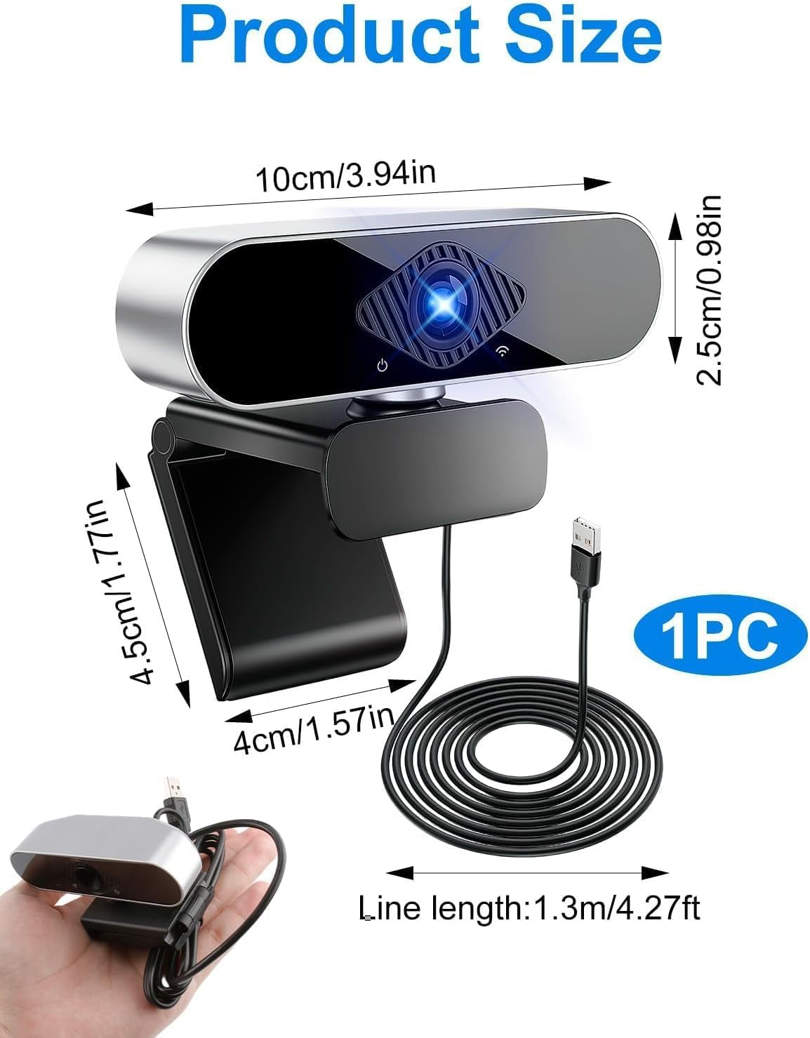 Webcam 1080P avec Microphone, Full HD Camera PC Grand Angle 90 ° 30fps