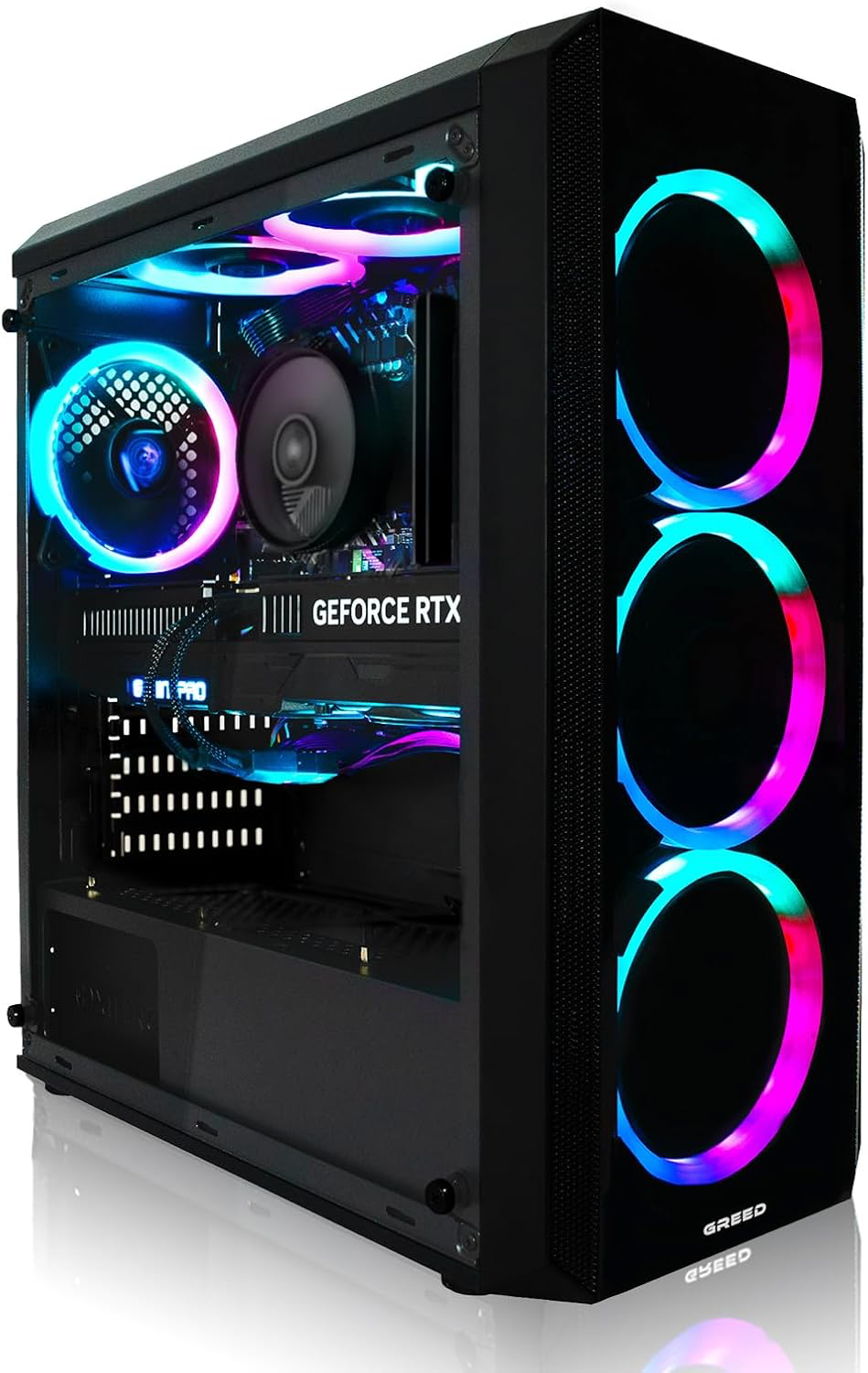 Greed® MK2 - High End PC Gamer - AMD Ryzen 7 5700X + Nvidia Geforce RTX 5060 - Ordinateur RGB Ultra Rapide + PC Gaming 4K Raytracing avec 4.6 GHZ - 16 Go DDR4 RAM - 1 TB SSD - WLAN + W11 Pro