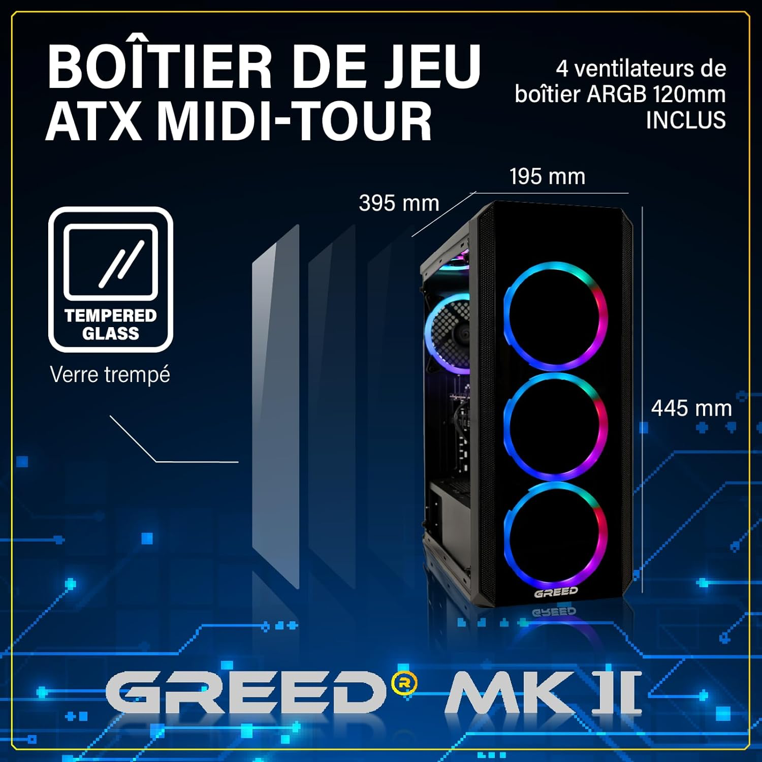 Greed® MK2 - High End PC Gamer - AMD Ryzen 7 5700X + Nvidia Geforce RTX 5060 - Ordinateur RGB Ultra Rapide + PC Gaming 4K Raytracing avec 4.6 GHZ - 16 Go DDR4 RAM - 1 TB SSD - WLAN + W11 Pro