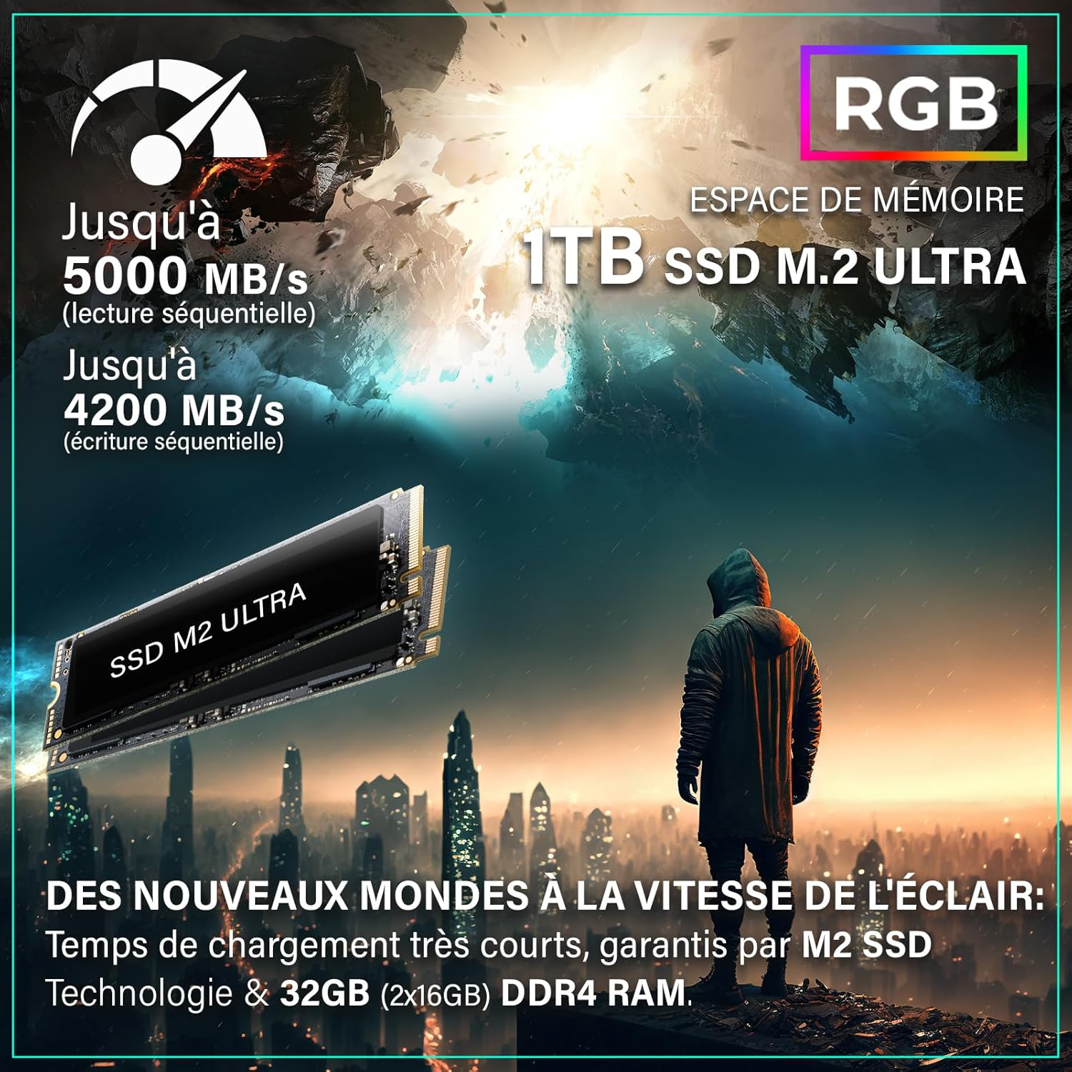 AMD Ryzen 7 5700X + Nvidia Geforce RTX 5060 - Ordinateur RGB Ultra Rapide + PC Gaming 4K Raytracing avec 4.6 GHZ - 16 Go DDR4 RAM - 1 TB SSD - WLAN + W11 Pro