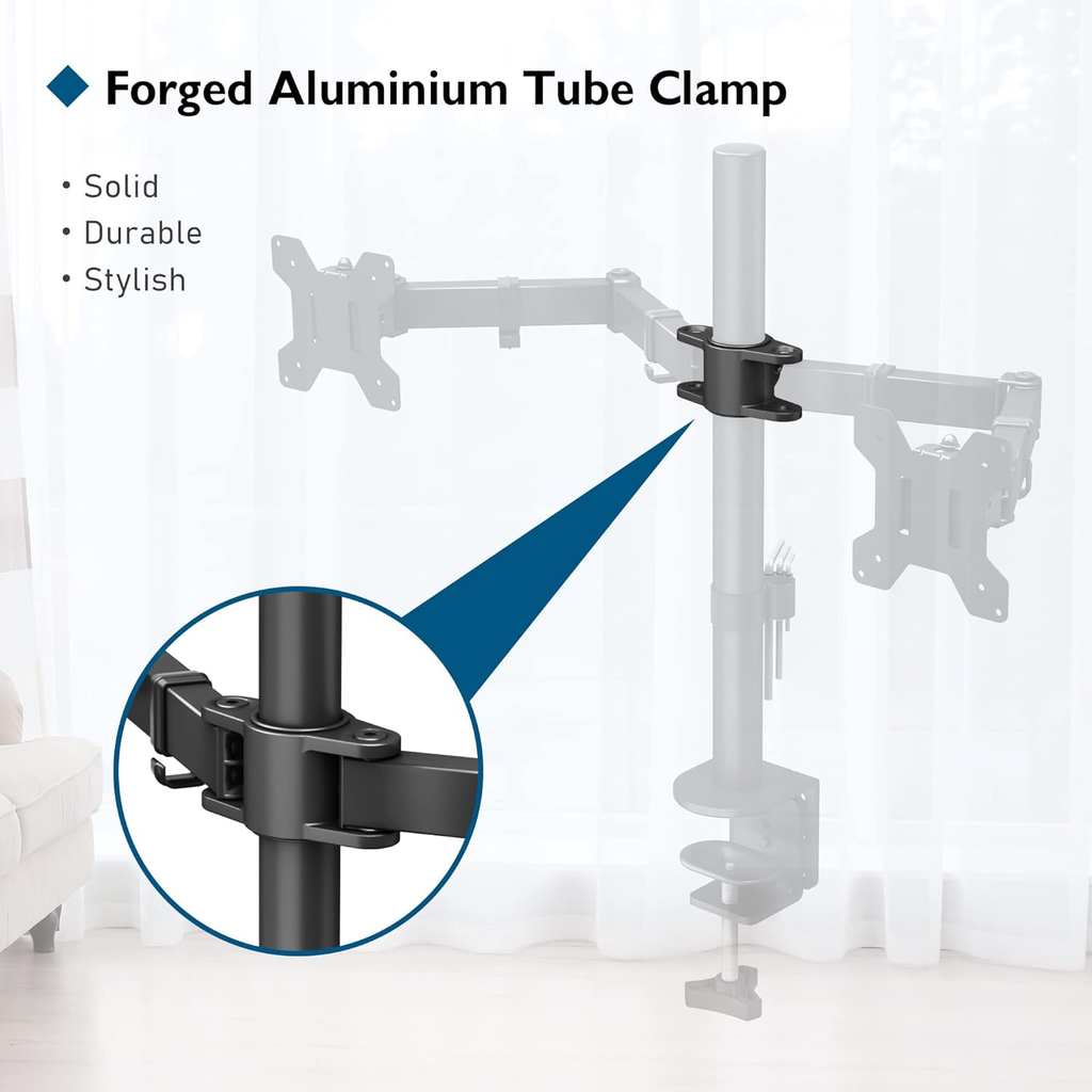 Support Ecran PC 2 Ecran pour Moniteurs de 13-27 Pouces, Bras Ecran PC Réglable en Hauteur, Inclinable, Rotatif et Pivotant, Poids Max 10KG, VESA 75/100