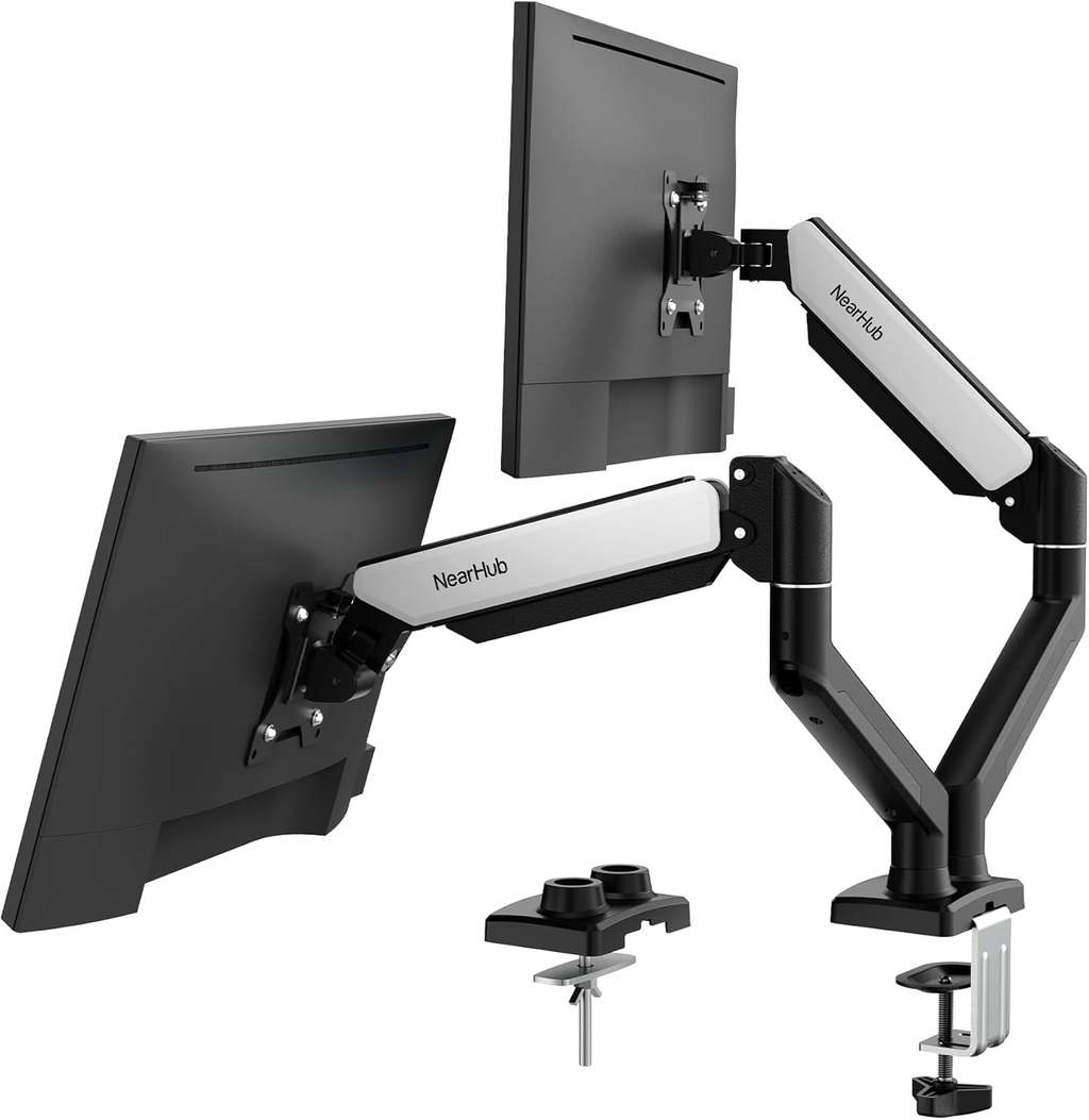 Support Écran PC 2 Écran pour 13 à 32 Pouces, Réglable en Hauteur Bras Double avec Incline, Pivote et Tourne