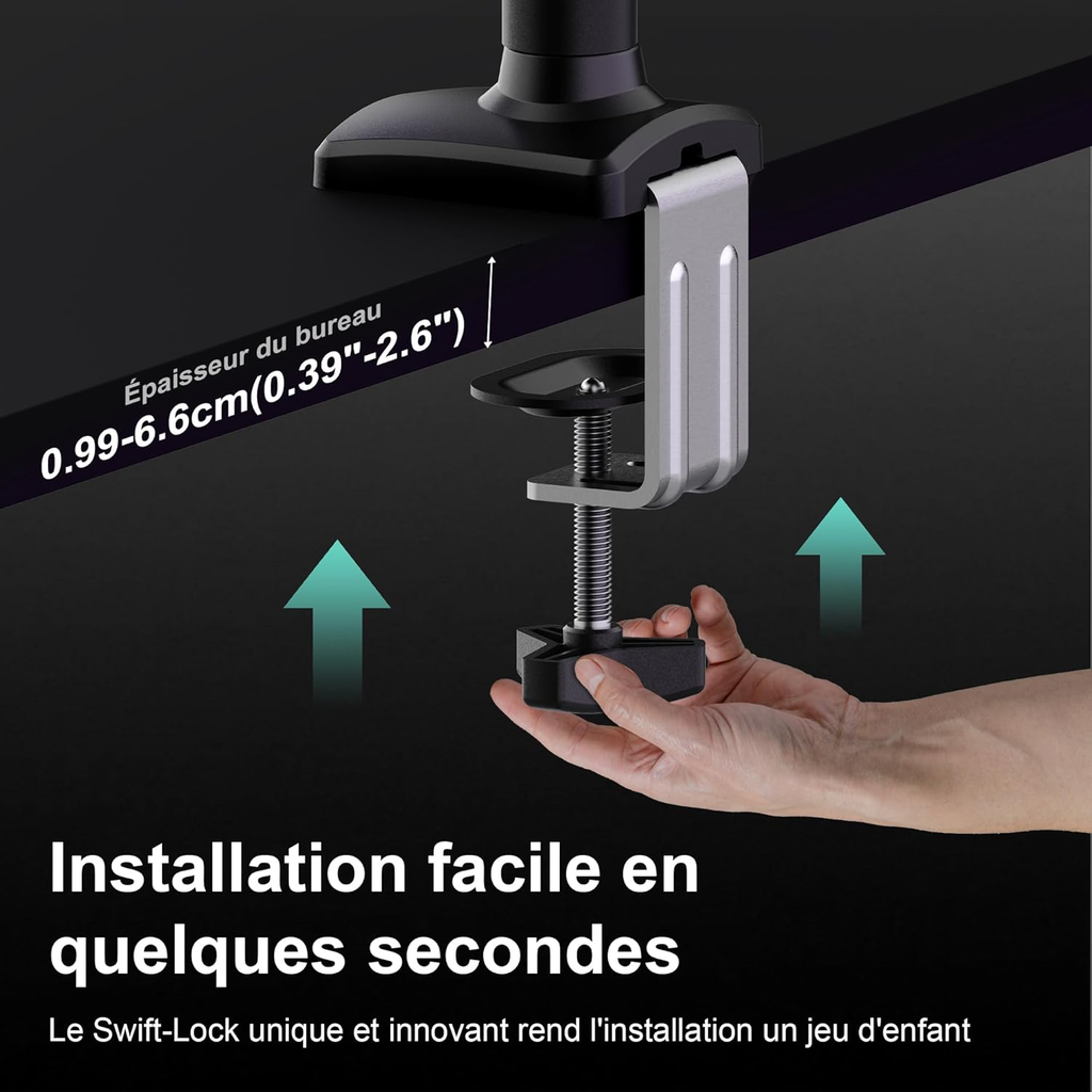 Support Écran PC 2 Écran pour 13 à 32 Pouces, Réglable en Hauteur Bras Double avec Incline, Pivote et Tourne