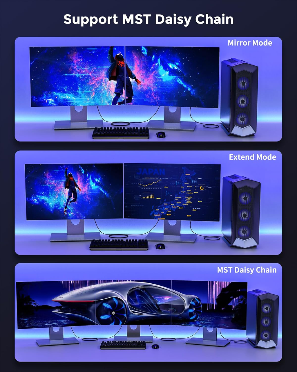 8K Câble DisplayPort 1.4, [Certifié VESA] 4K@144Hz/165Hz, 2K@240Hz, 8K@60Hz, 32.4Gbps Câble DP, HDR, G-Sync Free-Sync