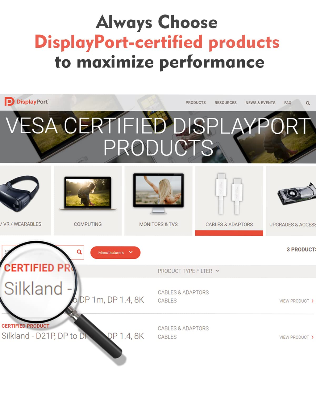 8K Câble DisplayPort 1.4, [Certifié VESA] 4K@144Hz/165Hz, 2K@240Hz, 8K@60Hz, 32.4Gbps Câble DP, HDR, G-Sync Free-Sync