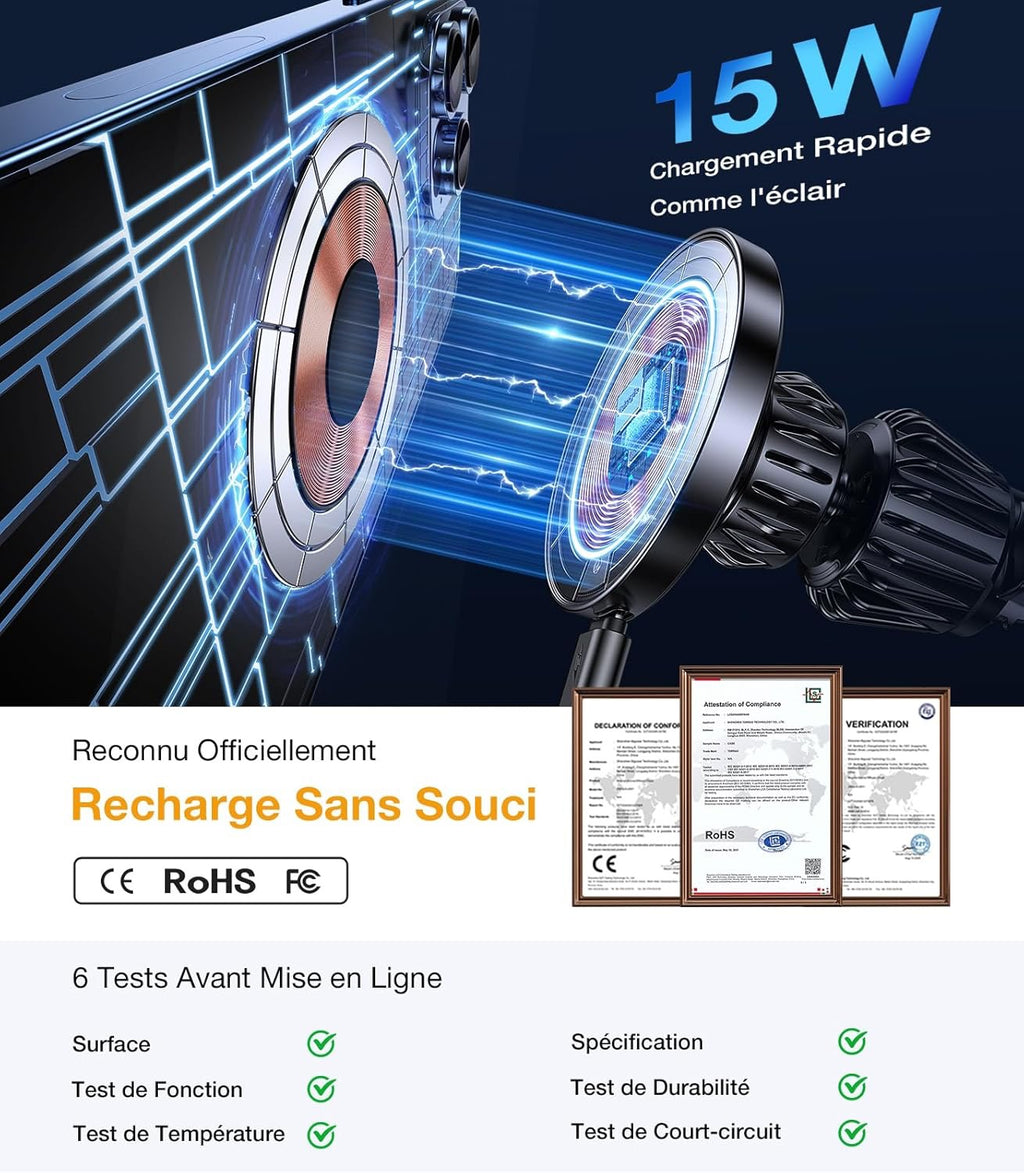 15W Support Telephone Voiture Induction【Super Aimants】
