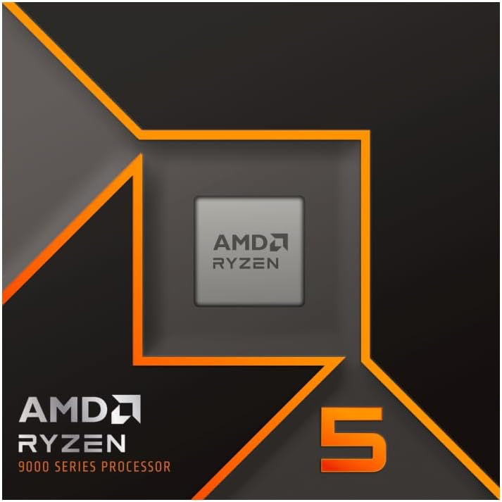 AMD Ryzen 5 9600X Processeur (Radeon Graphique Intégré, 6 Coeurs/12 Threads, 65W TDP, Socket AM5, Cache 38Mo, jusqu'à 5.4 GHz Fréquence Boost, Pas de Ventilateur