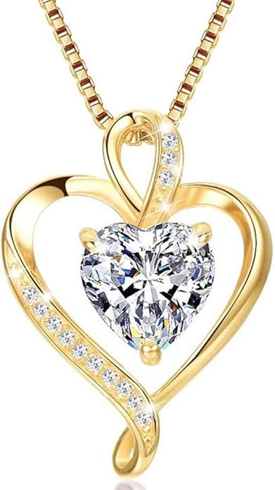 LAVUMO Collier Coeur pour Femme en Véritable Argent Sterling 925/Laiton Or Rose Pendentif D'amour pour Femme Collier Cadeaux Elle Cadeau de Noël Anniversaire