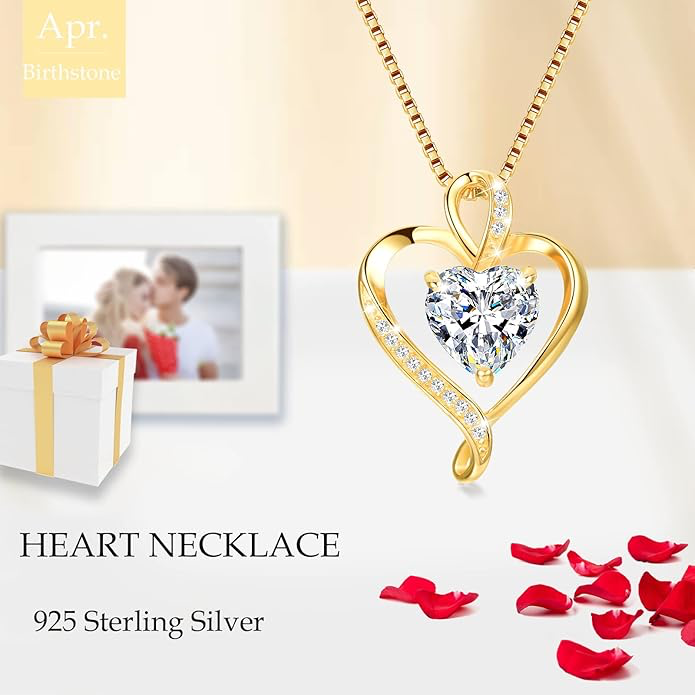 LAVUMO Collier Coeur pour Femme en Véritable Argent Sterling 925/Laiton Or Rose Pendentif D'amour pour Femme Collier Cadeaux Elle Cadeau de Noël Anniversaire