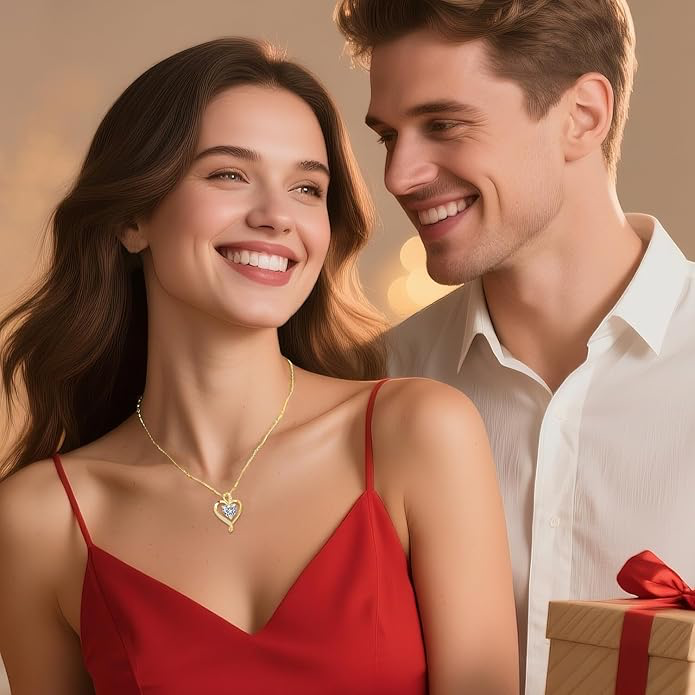 Collier Coeur pour Femme en Véritable Argent Sterling 925/Laiton Or Rose Pendentif D'amour pour Femme Collier Cadeaux Elle Cadeau de Noël Anniversaire