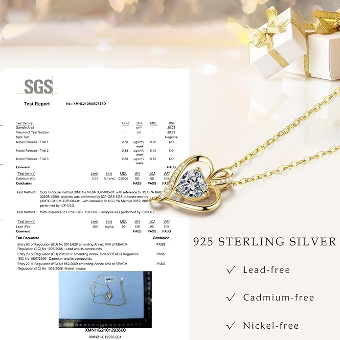 Collier Coeur pour Femme en Véritable Argent Sterling 925/Laiton Or Rose Pendentif D'amour pour Femme Collier Cadeaux Elle Cadeau de Noël Anniversaire