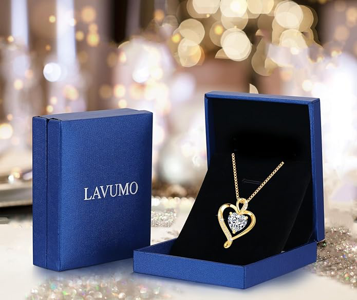 LAVUMO Collier Coeur pour Femme en Véritable Argent Sterling 925/Laiton Or Rose Pendentif D'amour pour Femme Collier Cadeaux Elle Cadeau de Noël Anniversaire