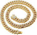 Chaîne Cubain Diamant Homme,14/20MM Plaqué Or Véritable 18 Carats/Platine Or Blanc Collier Ras du Cou Bracelet,Diamants de Laboratoire Incrusté Fabrication Artisanal,avec Boîte-Cadeau