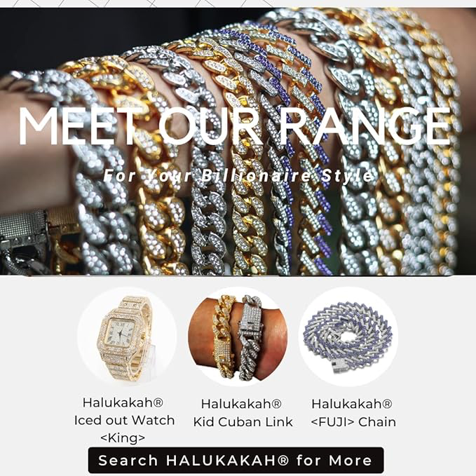 HALUKAKAH Chaîne Cubain Diamant Homme,14/20MM Plaqué Or Véritable 18 Carats/Platine Or Blanc Collier Ras du Cou Bracelet,Diamants de Laboratoire Incrusté Fabrication Artisanal,avec Boîte-Cadeau