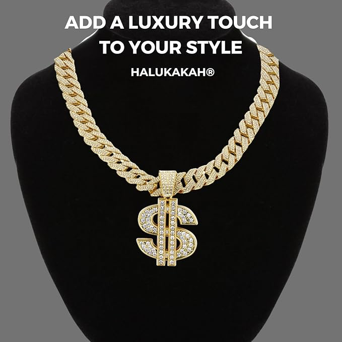 HALUKAKAH Collier en Diamant pour Homme,Plaqué Or 18k/Platine,Pendentif Serti de Diamants de Laboratoire,15MM Chaîne Cubaine Diamantée 50cm,Cadeau Hip-Hop