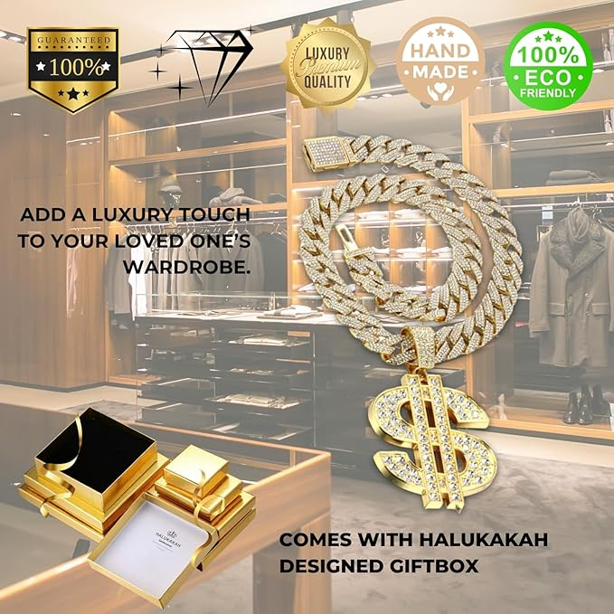 Collier en Diamant pour Homme,Plaqué Or 18k/Platine,Pendentif Serti de Diamants de Laboratoire,15MM Chaîne Cubaine Diamantée 50cm,Cadeau Hip-Hop