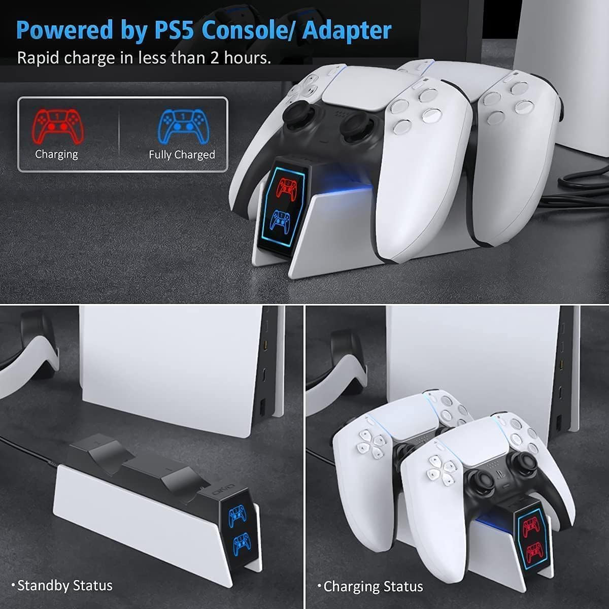 OIVO Chargeur Manette PS5, 2H Rapide Chargeur ps5 avec 2 Types de Câble pour Manette PS5, Station de Chargement Compatible avec Manettes DualSense PlayStation 5