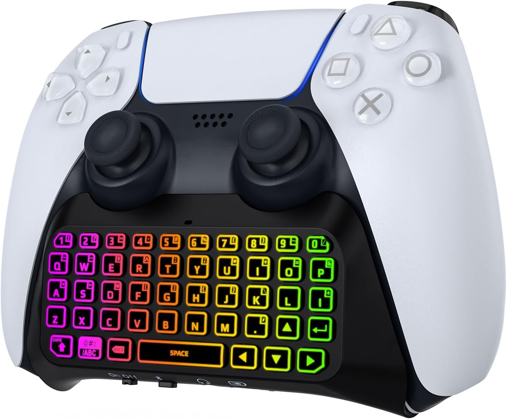 Clavier Rétro-Éclairage RVB Compatible avec Manette PS5, Mini Clavier Contrôleur Jeu sans Fil Bluetooth pour Playstation 5 avec Haut-Parleur Intégré&Prise Audio 3,5mm, Accessoire pour Manette PS5