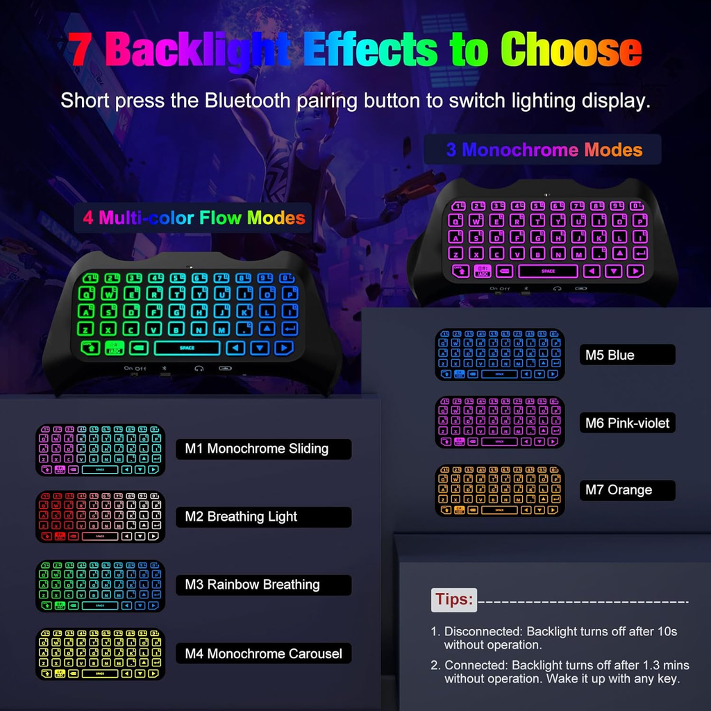 Clavier Rétro-Éclairage RVB Compatible avec Manette PS5, Mini Clavier Contrôleur Jeu sans Fil Bluetooth pour Playstation 5 avec Haut-Parleur Intégré&Prise Audio 3,5mm, Accessoire pour Manette PS5