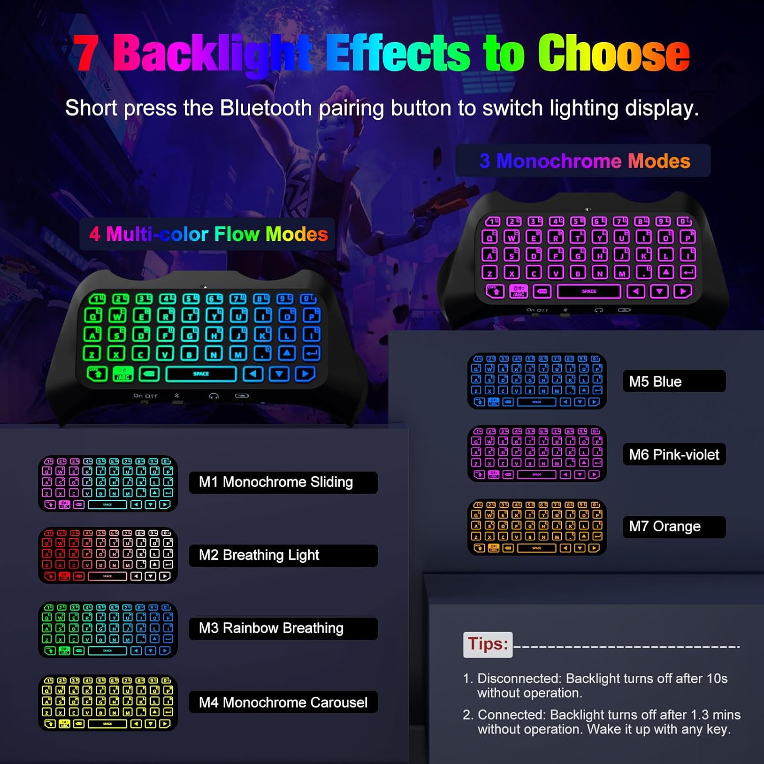 MoKo Clavier Rétro-Éclairage RVB Compatible avec Manette PS5, Mini Clavier Contrôleur Jeu sans Fil Bluetooth pour Playstation 5 avec Haut-Parleur Intégré&Prise Audio 3,5mm, Accessoire pour Manette PS5