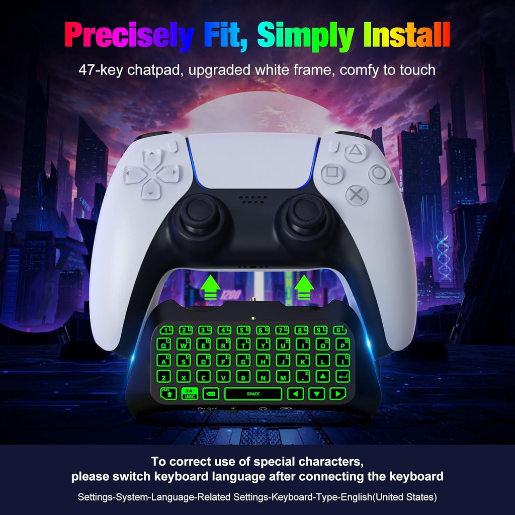Clavier Rétro-Éclairage RVB Compatible avec Manette PS5, Mini Clavier Contrôleur Jeu sans Fil Bluetooth pour Playstation 5 avec Haut-Parleur Intégré&Prise Audio 3,5mm, Accessoire pour Manette PS5