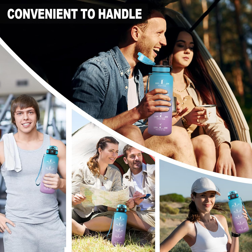 Gourde 1.5L, Bouteille Motivation avec Marqueur de Temps, Gourde avec Filtre, Étanche, Reutilisable pour Voyage, Camping, Bureau