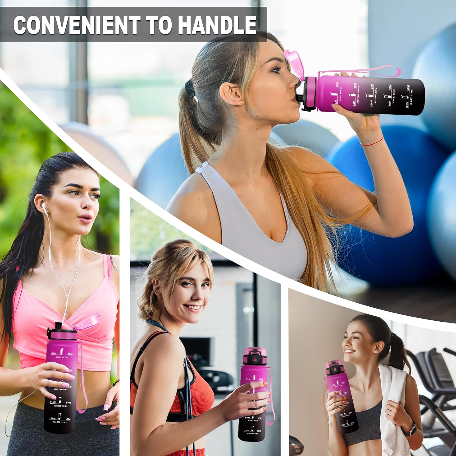 Gourde 1L, Bouteille d'eau avec Marqueur de Temps et Filtre, Étanche & Réutilisable, Bouteille pour Voyage, Randonnée, Cyclisme, Bureau