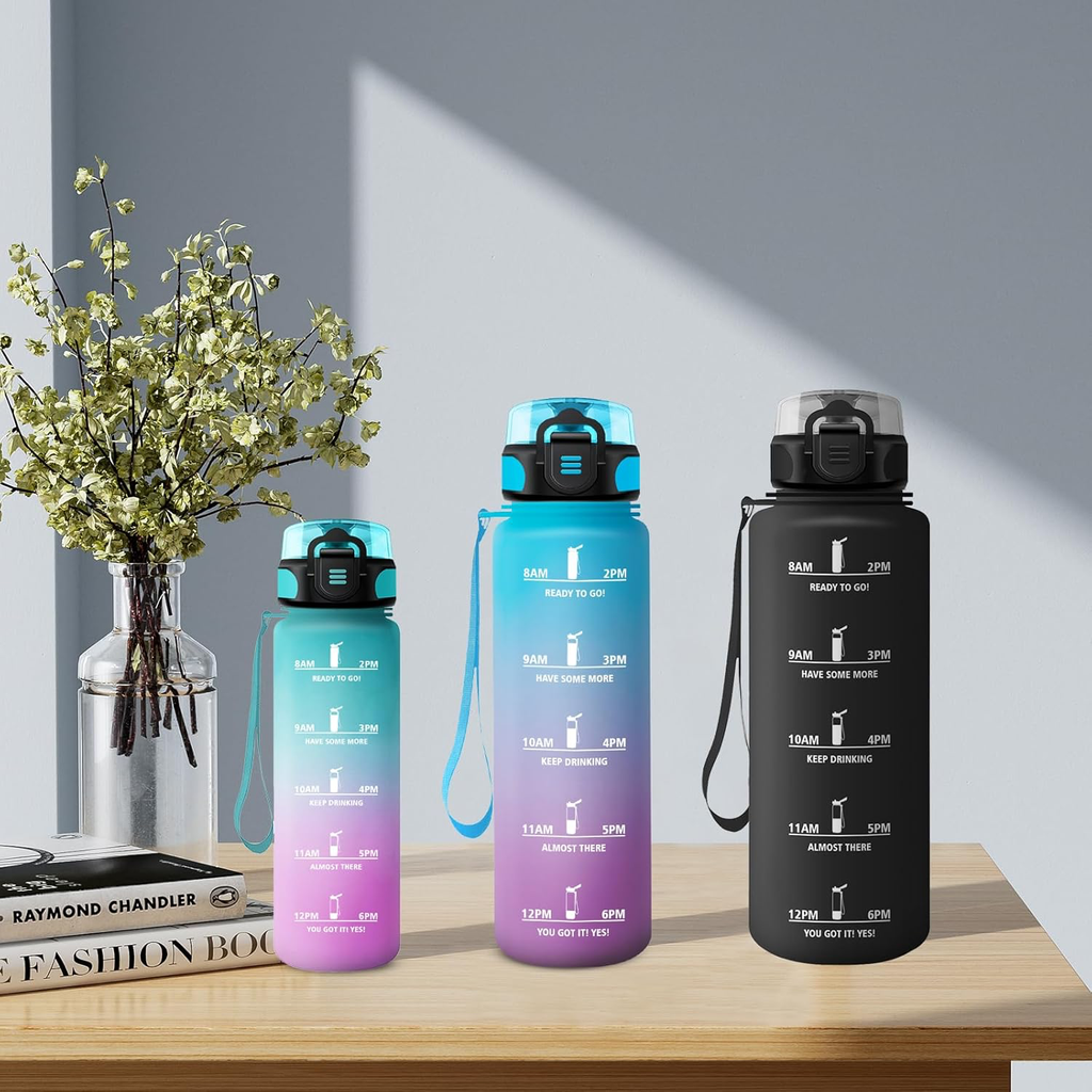 Bouteille d'eau Enfant 500ml, Gourde Marqueur de Temps, Étanche et Réutilisable, Gourde Motivation avec Filtre, Bouteille pour Enfant, Voyage, Yoga, Extérieur, Cyclisme, Bureau, Camping, Voyage