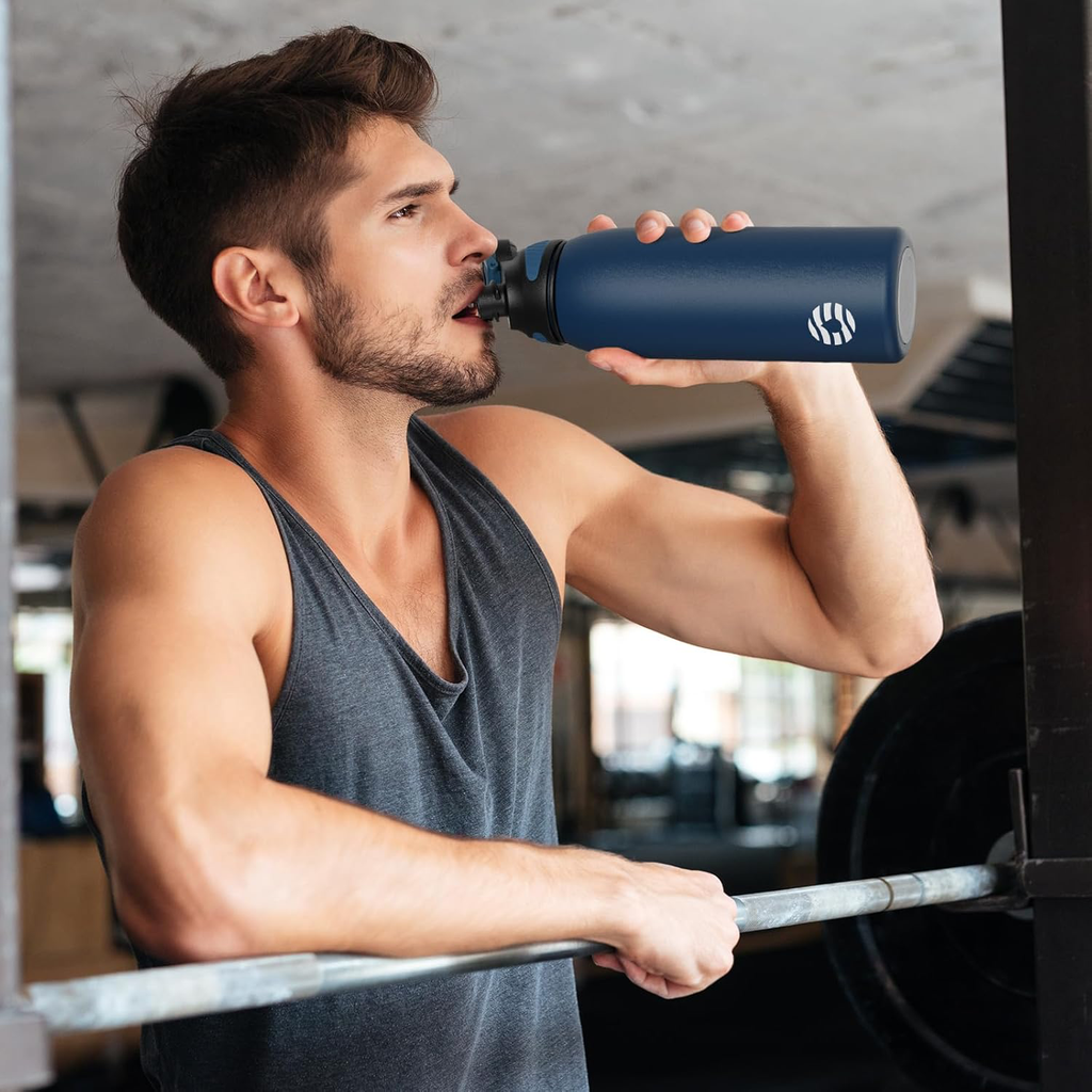 Gourde Isotherme avec Couvercle Magnétique 1L - Bouteille Isotherme Étanche sans BPA, Gourde Inox Bouche Standard, Gourde Enfant pour Sport, Gym, Voyage