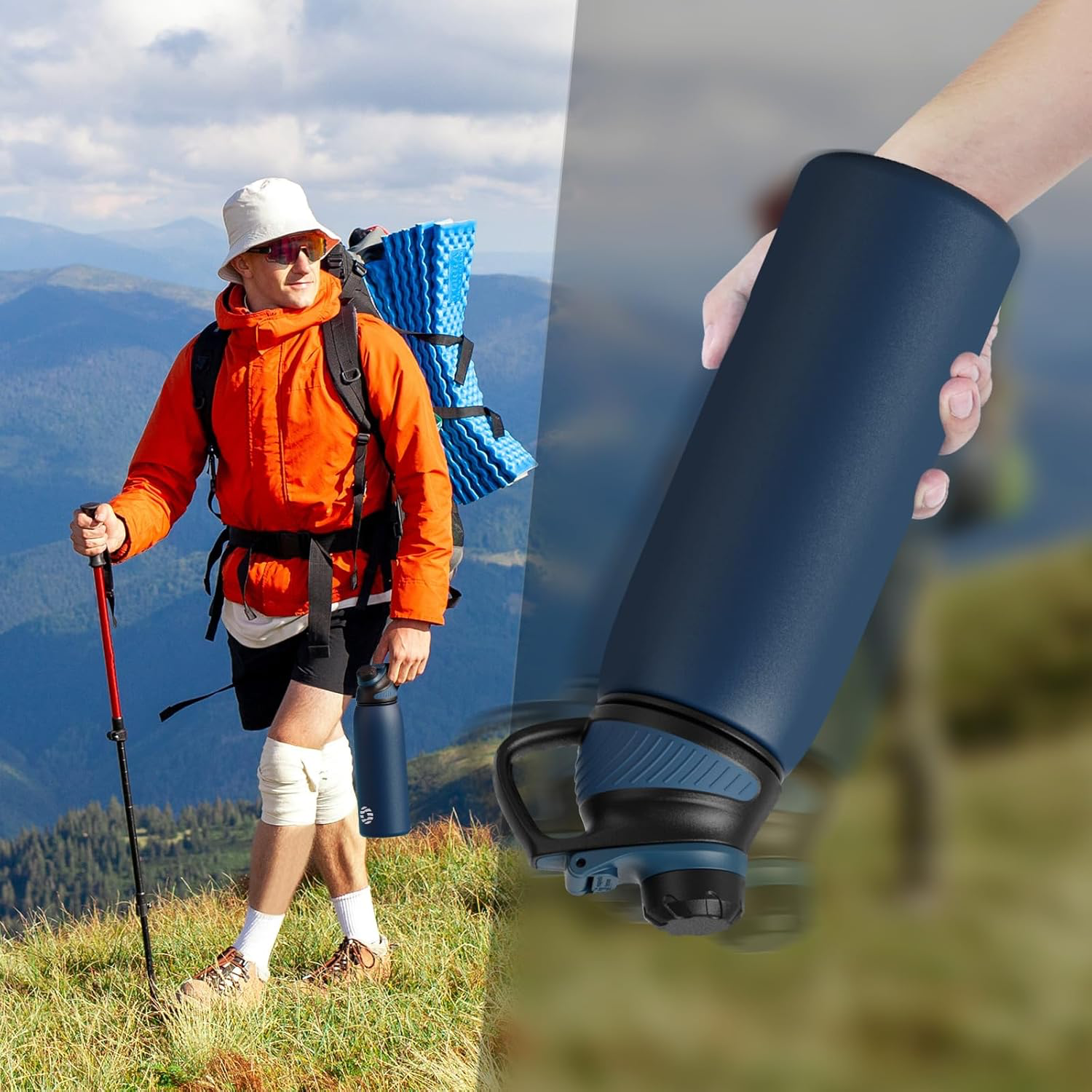 Fjbottle Gourde Isotherme avec Couvercle Magnétique 1L - Bouteille Isotherme Étanche sans BPA, Gourde Inox Bouche Standard, Gourde Enfant pour Sport, Gym, Voyage