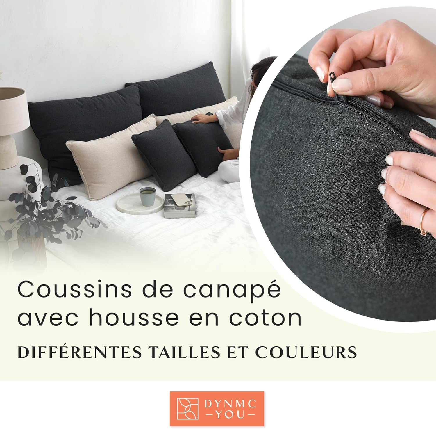 DYNMC you Coussin canapé 40x40 décoratif, Housse en Coton Oeko-TEX - Coussin décoratif avec Rembourrage moyennement Dur - Parfait comme Coussin Dos Confortable de qualité supérieure