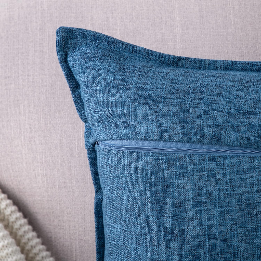 Lot de 2 Housses de Coussin Doux Lin Décoratif Coussin Couvre Style De Luxe pour canapé Chambre Bleu foncé, Beige