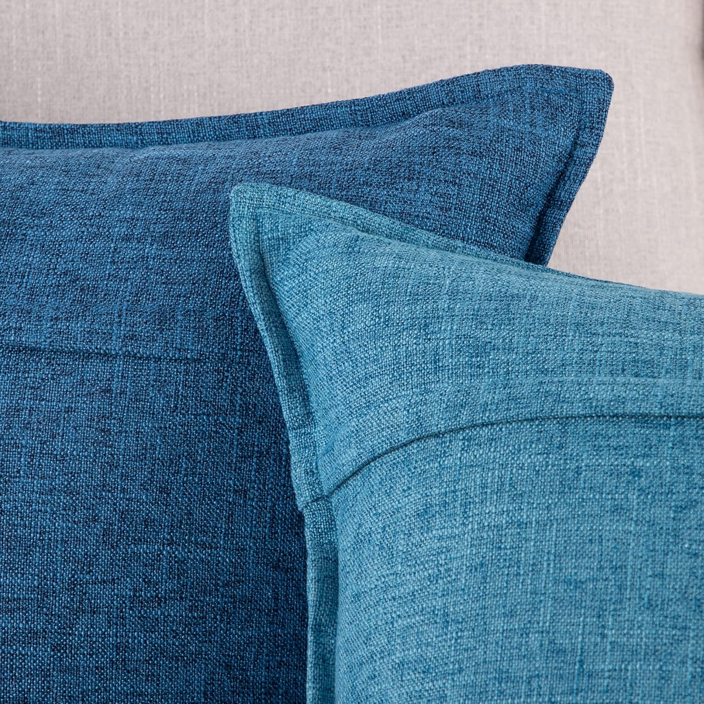 Lot de 2 Housses de Coussin Doux Lin Décoratif Coussin Couvre Style De Luxe pour canapé Chambre Bleu foncé, Beige