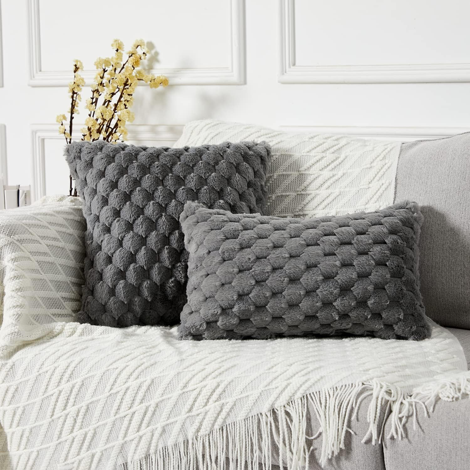 Yaertun Lot de 2 Taies d'oreiller décorative Fausse Fourrure Boho Style Housses de Coussin en Forme pour Un décor de Maison de Salon de canapé-lit