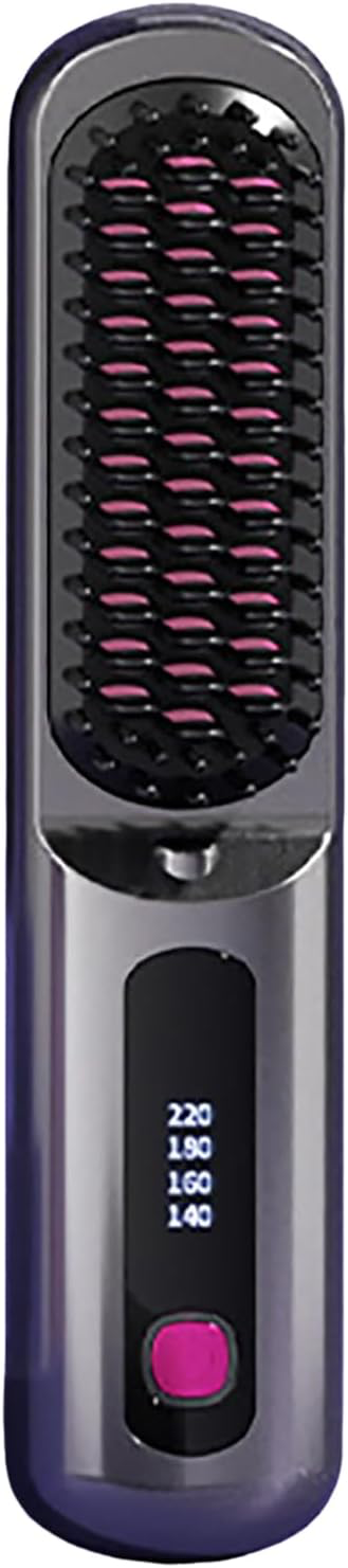 Brosse chauffante pour cheveux courts, brosse à lisser 3 niveaux de chauffage et écran LED et rechargeable via USB, légère et portable, pour coiffer les cheveux en voyage et à la maison