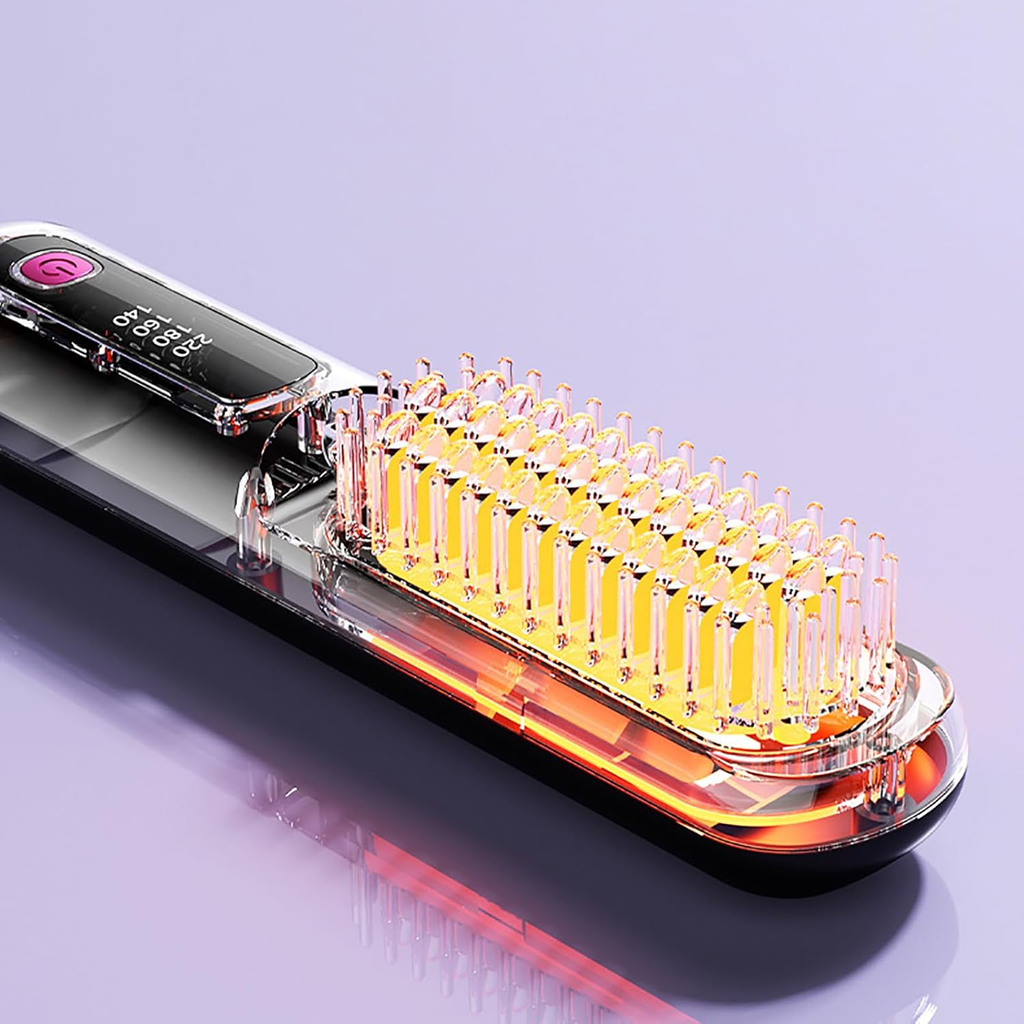 Brosse chauffante pour cheveux courts, brosse à lisser 3 niveaux de chauffage et écran LED et rechargeable via USB, légère et portable, pour coiffer les cheveux en voyage et à la maison