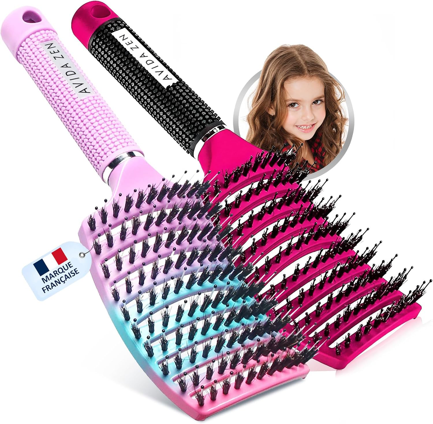 Brosse Poil de Sanglier- 2 Brosses à Cheveux en Poils de sanglier- Démélant Cheveux 100% Naturel