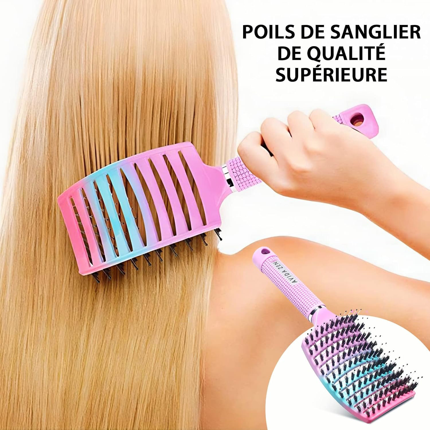 Brosse Poil de Sanglier- 2 Brosses à Cheveux en Poils de sanglier- Démélant Cheveux 100% Naturel