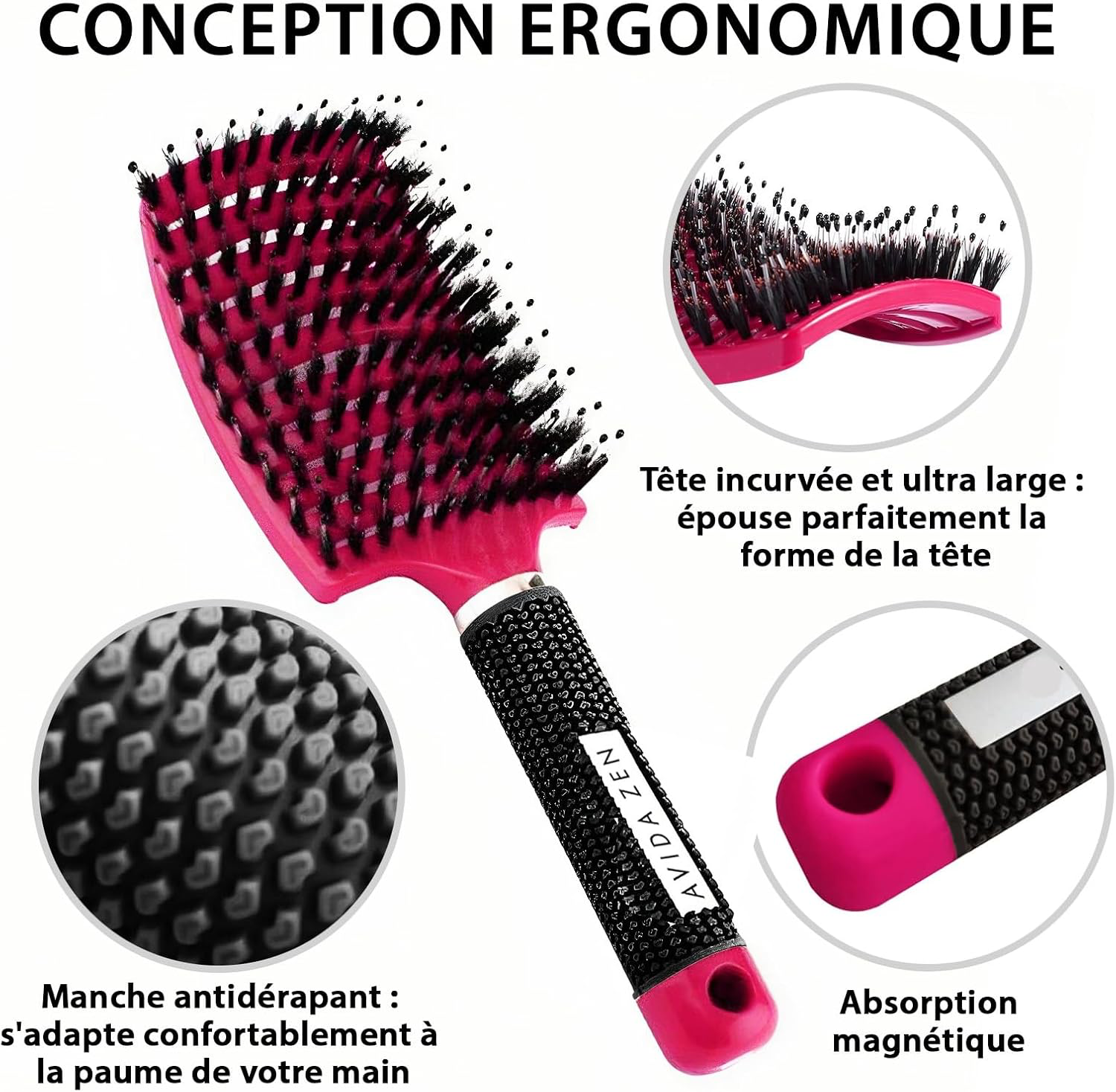 Brosse Poil de Sanglier- 2 Brosses à Cheveux en Poils de sanglier- Démélant Cheveux 100% Naturel