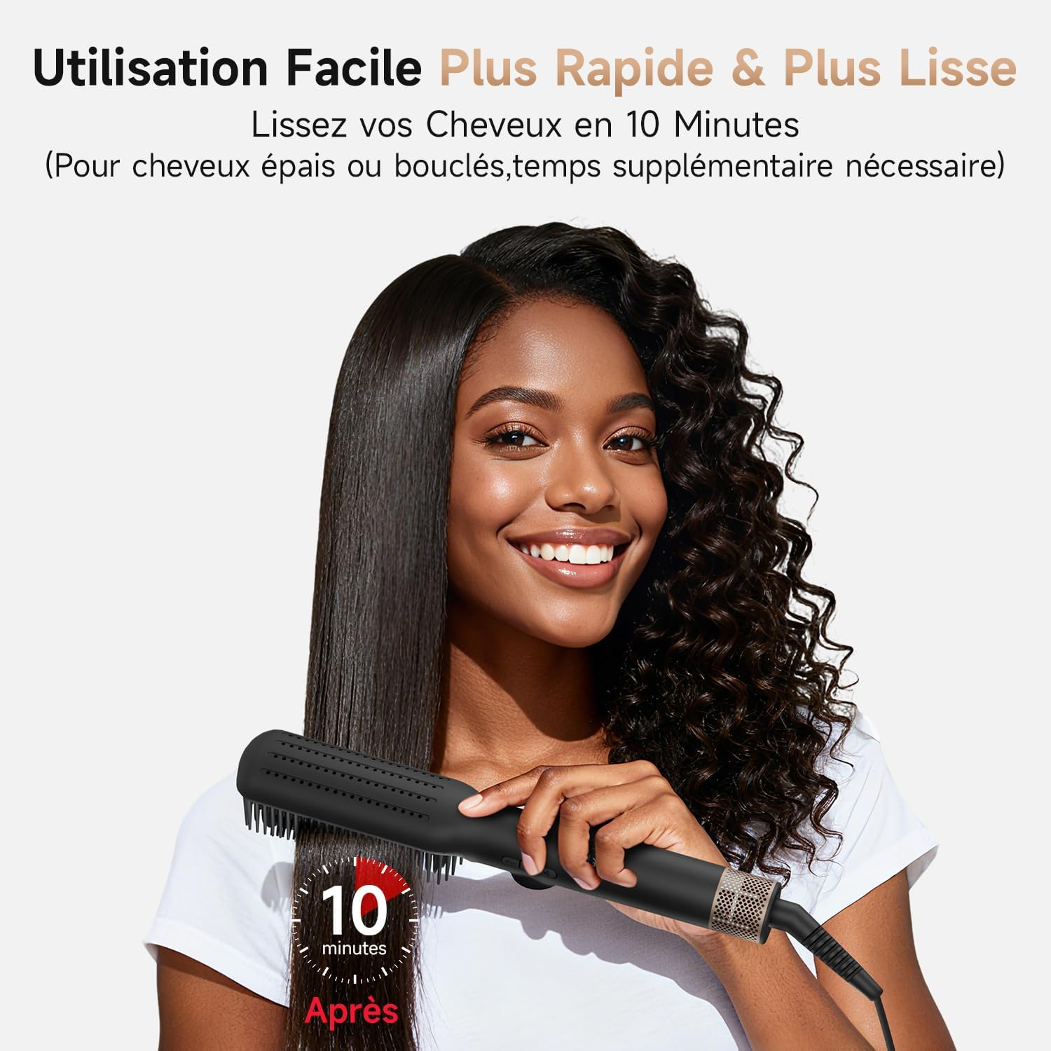 Brosse lissante pour cheveux, 7 Températures avec écran LCD, Plaques Aluminium Anti-Brûlure, Double Tension (100-240V), Pour Tous Types de Cheveux, Prise UE