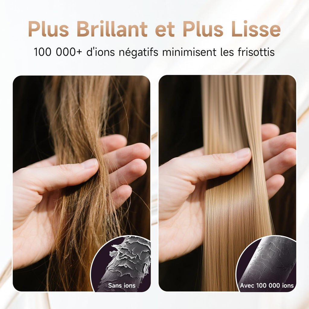 Brosse lissante pour cheveux, 7 Températures avec écran LCD, Plaques Aluminium Anti-Brûlure, Double Tension (100-240V), Pour Tous Types de Cheveux, Prise UE