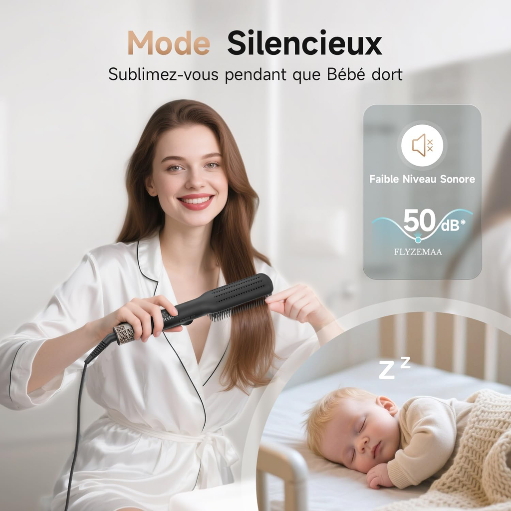 Brosse lissante pour cheveux, 7 Températures avec écran LCD, Plaques Aluminium Anti-Brûlure, Double Tension (100-240V), Pour Tous Types de Cheveux, Prise UE