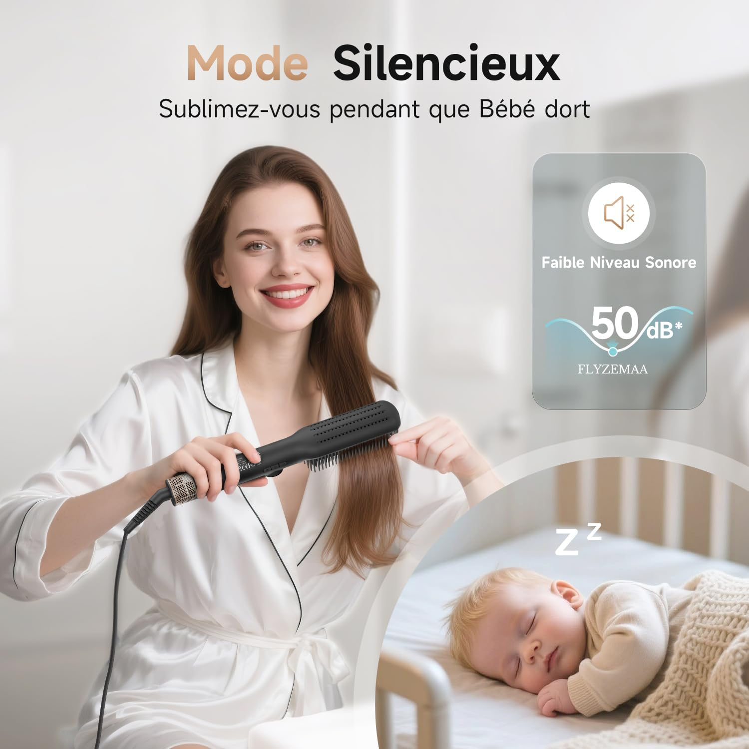 Brosse lissante pour cheveux, 7 Températures avec écran LCD, Plaques Aluminium Anti-Brûlure, Double Tension (100-240V), Pour Tous Types de Cheveux, Prise UE