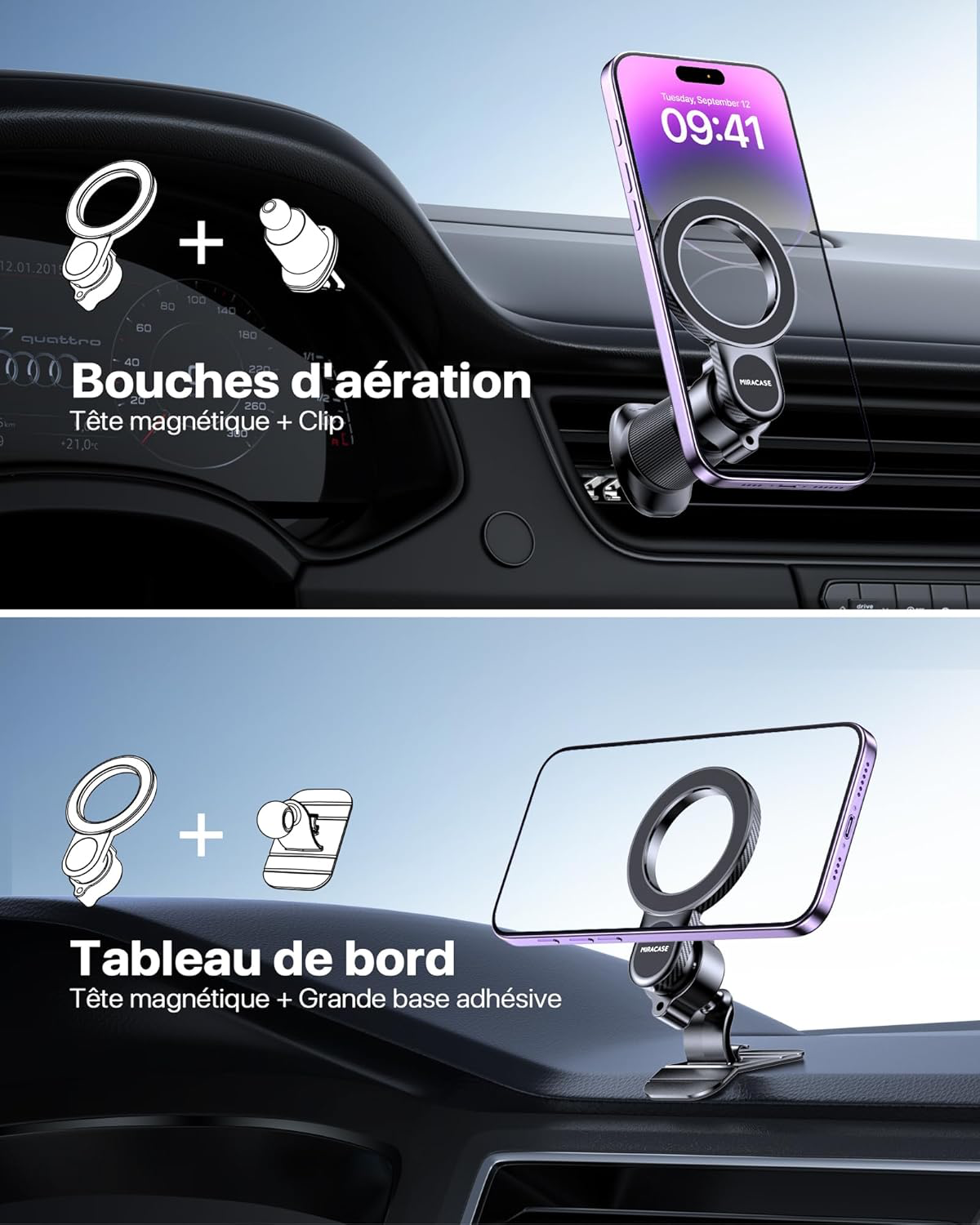 Support téléphone Magsafe pour IOS, Android 2 en 1 pour voiture