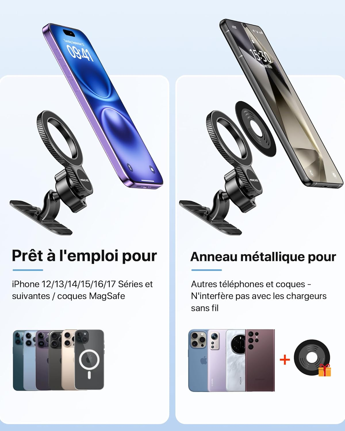 Support téléphone Magsafe pour IOS, Android 2 en 1 pour voiture