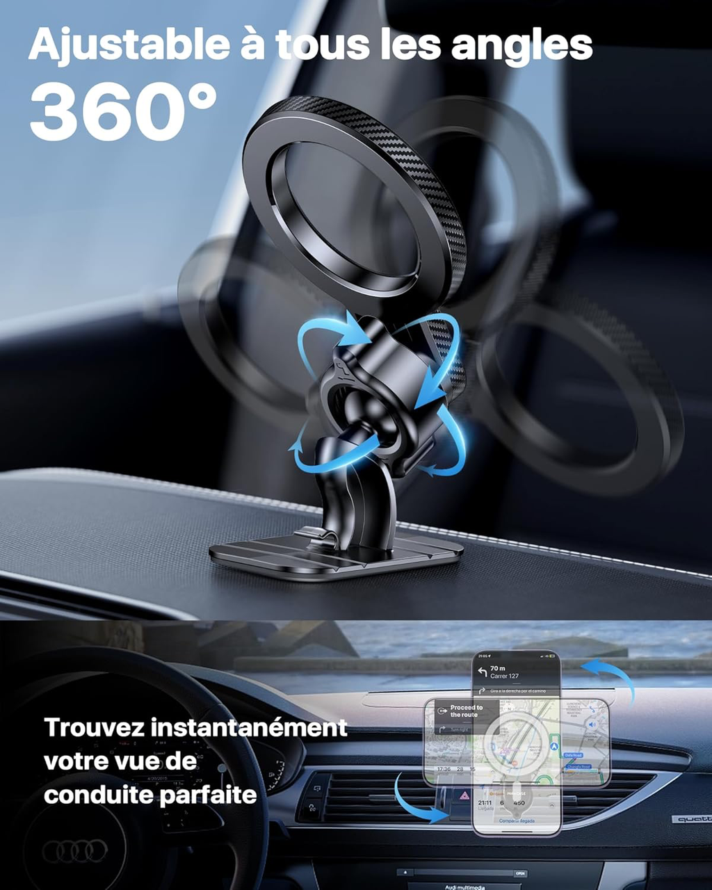 Support téléphone Magsafe pour IOS, Android 2 en 1 pour voiture