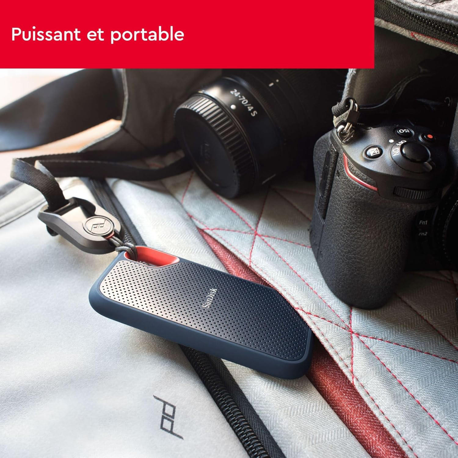 SanDisk Extreme Disque SSD Externe 500 Go (Portable NVMe SSD, jusqu'à 1050 Mo/s en lecture, 1000 Mo/s en écriture, USB-C, Résistance à la poussière et à l'eau classée IP65, Mousqueton pratique) Noir