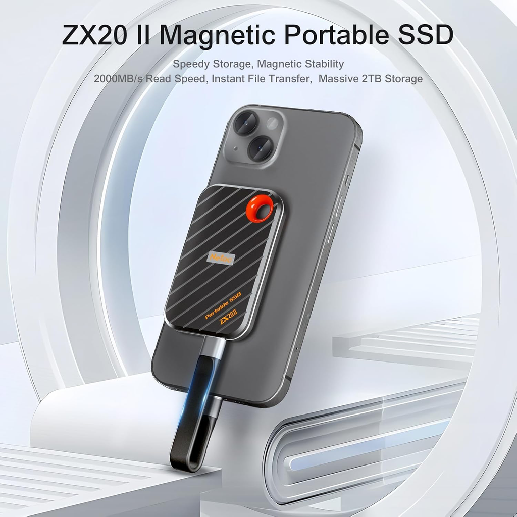 SSD Externe 2 to NVMe Portable SSD 2 to USB 3.2 Gen2 x 2, jusqu'à 2000 Mo/s en Lecture, disques durs externes à état Solide
