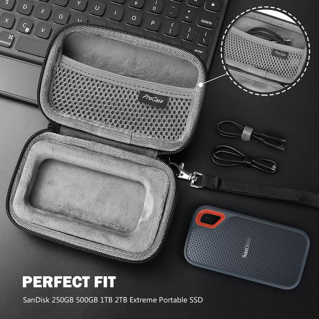 Étui pour SSD Extreme Portable SanDisk, SDSSDE60 2TB / 1TB / 500GB / 250GB, Housse de Protection en EVA Rigide Antichoc Résistant à l'eau