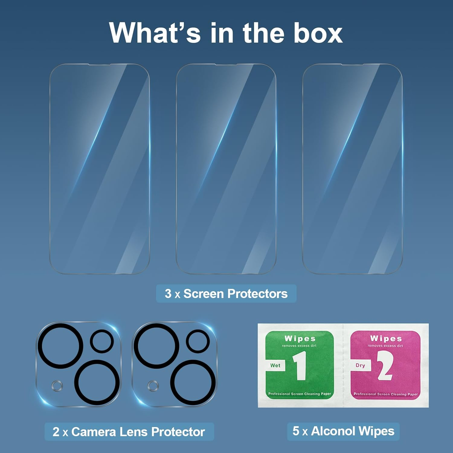 Verre Trempé pour iPhone 15 avec 3 Pièces Protection Écran et 2 Pièces Caméra Arrière Protecteur [Vitre Protecteur 9H Dureté] [Sans Bulles] [Anti-rayures]